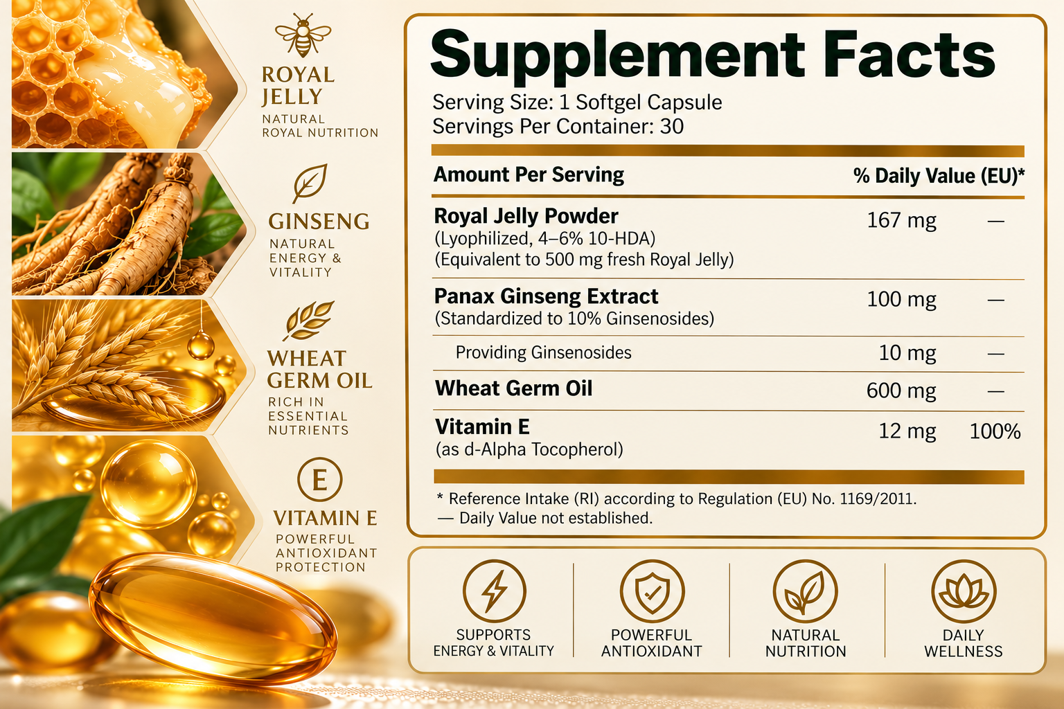 Hive Gold1 ingredients, Supplement Facts and benefits panel